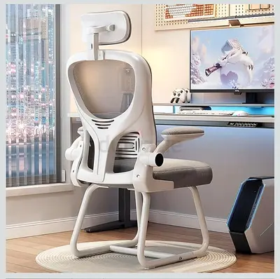 Ergonomic Mesh Office Chair with Headrest - Light Grey