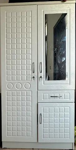 White Tall Wardrobe with Mirror and Drawers - Good Condition