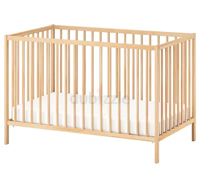 Ikea Sniglar Wooden Baby Cot / Crib - Natural Pine, with mattress, never used.