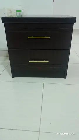 Dark Wood Bedside Cabinet with Two Drawers - Good Condition
