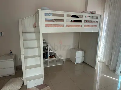 Pottery Barn Loft Bed with Stairs, solid wood, very comfortable, with mattress in flawless condition