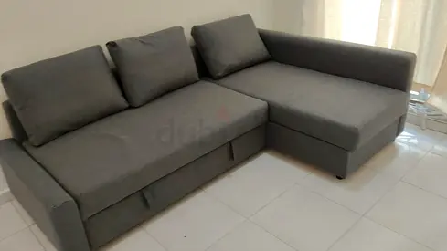 Ikea Grey L-shaped Fabric Sofa with Storage