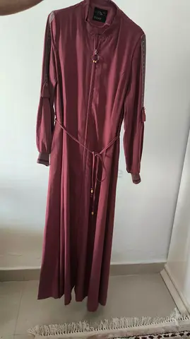 Turkish Mauve Long Abaya / Maxi Dress with Waist Tie - Size M