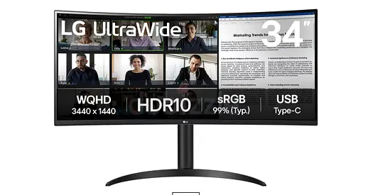 LG 34 UltraWide Curved Monitor - 3440x1440 WQHD, HDR10, USB-C
