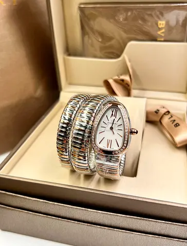 Bvlgari Serpenti Tubogas Womens Master Copy Watch - Silver with Rose Gold Case