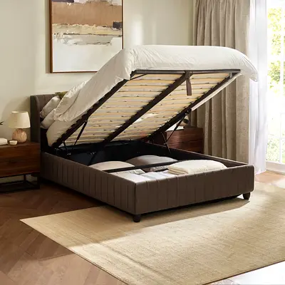 Wingback low headboard dark brown velvet king storage bed