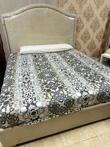 King size upholstered bed with mattress — good condition