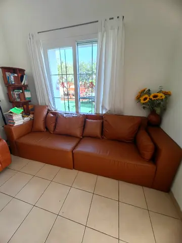 Brown Leather 4-Seater Sofa — Good Condition