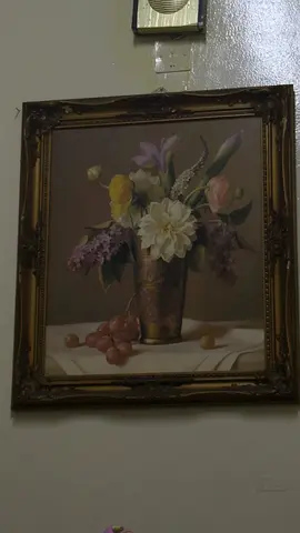 Framed Vintage Floral Painting in Ornate Frame