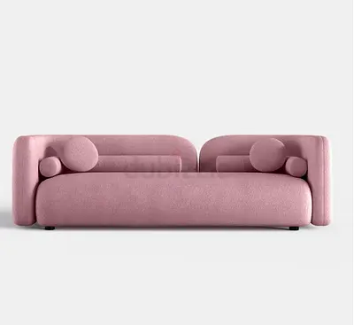 Modern Pink 3-Seater Sofa with Rounded Cushions