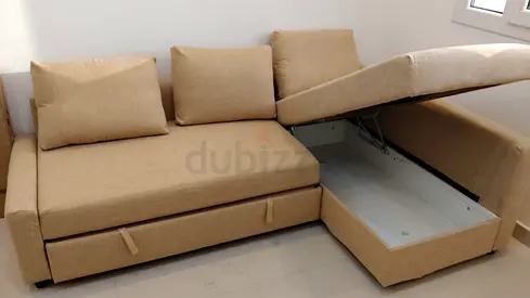 Ikea Beige L-shaped Sofa Bed with Storage