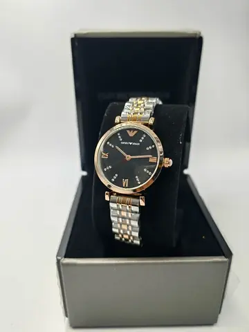 Emporio Armani Womens Two-Tone Stainless Steel Watch - Black Dial