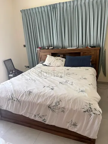 Solid Wood King Bed Frame with Headboard and Storage Shelves + High quality Green Mattress