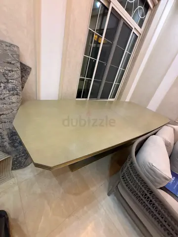 Solid rectangular dining table with metal base - good condition