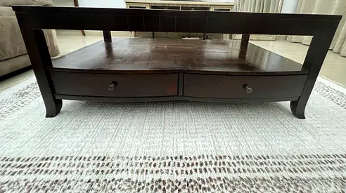 Solid wood coffee table with two drawers - dark finish