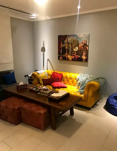 Marina yellow leather sofa with coffee table and 2 seats