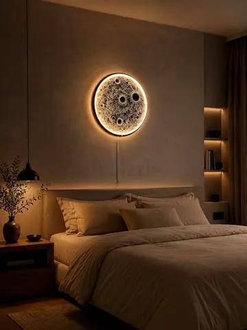 3D Moon Crater LED Wall Lamp – Backlit Lunar Art Light for Modern Interiors