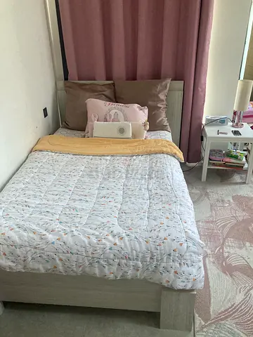 Single Bed Frame with Mattress and Bedding - Light Grey Wood (Excellent Condition)