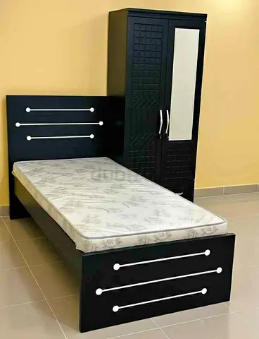 Brand New wood Bed with mattress and cabinet 2 door available