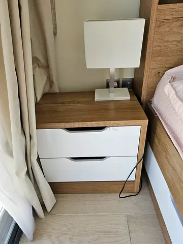 Wooden Nightstand with Two White Drawers - Good Condition