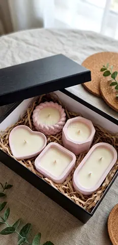 Set of 5 Handmade Decorative Scented Candles in Pink Molds