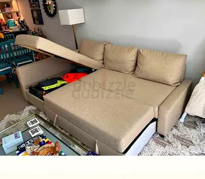 Beige L-shaped Storage Sofa Bed - Converts to Bed, Spacious Storage
