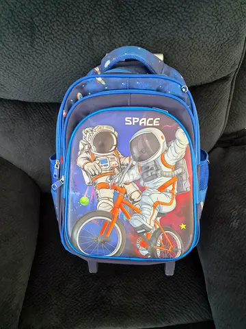 Kids School Trolley Bag - Blue with Space Print