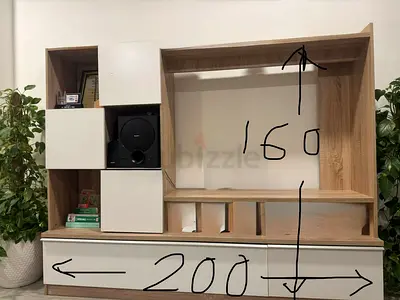 Wooden TV Entertainment Unit with Shelving and Cabinets (Good Condition)