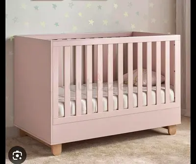 Solid Pink Wooden Baby Crib with Storage Drawer (Good Condition)