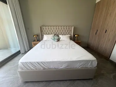 Super King upholstered bed frame with tufted headboard - beige and Memory Foam Mattress