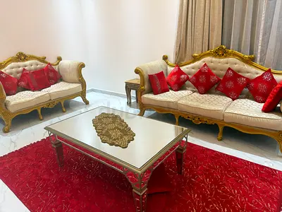 Elegant 7-Seater Royal Sofa Set + Curtains + Carpet (With Cushions)