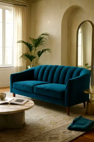 Teal Velvet 3-Seater Sofa in Excellent Condition