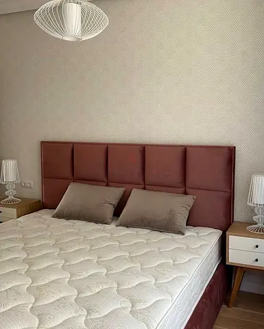 Queen Upholstered Bed Frame with Padded Headboard - Maroon