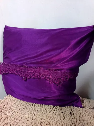 Purple Decorative Cushion Cover with Lace Trim - 45x45 cm (approx) with cushsion.