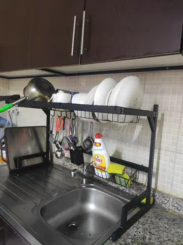 Over-the-sink Dish Rack with Utensil Holder - Black Metal