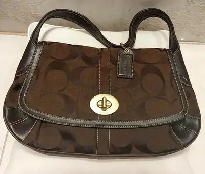 Brown Coach Signature Canvas Shoulder Bag - Medium Size