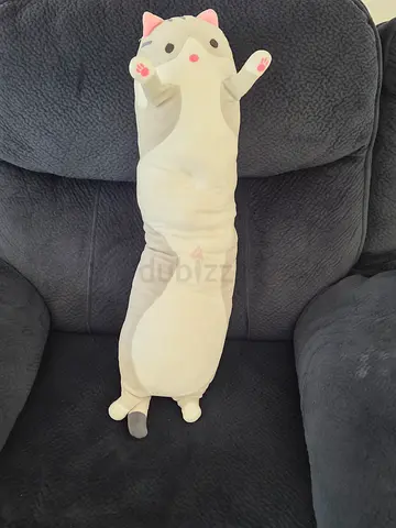 Long plush cat body pillow - soft stuffed animal cushion