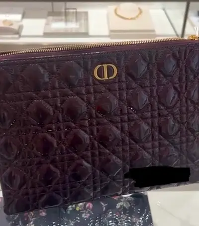 Christian Dior Quilted Patent Leather CD Clutch / Pouch - Deep Burgundy
