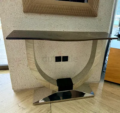 Custom Luxury Console Table – Armani Bronze Marble Top  Mirror Finish SS Base