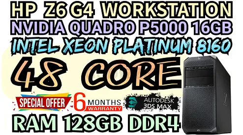 48 CORE HP Z6 G4 WORKSTATION PLATINUM 8160 INTEL XEON RAM 128GB DDR4 NVIDIA QUADRO P5000 16GB GDDR5