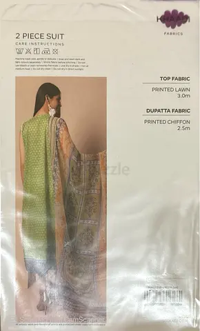 Unstitched 2-Piece Printed Lawn  Chiffon Dupatta - Light Green/Beige