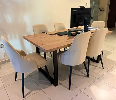 Dining Table with 6 Beige Chairs in great condition