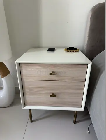 Modern 2-Drawer Bedside Nightstand in White  Light Wood
