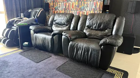 Black Leather 1-Seat Recliner Sofa Set