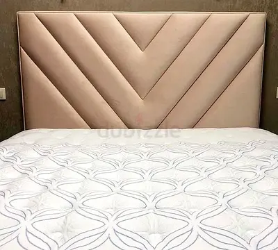 Queen/King Padded Upholstered Headboard - Beige Chevron Design