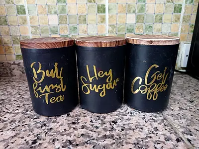 3-Piece Matte Black Tea, Sugar, and Coffee Canister Set