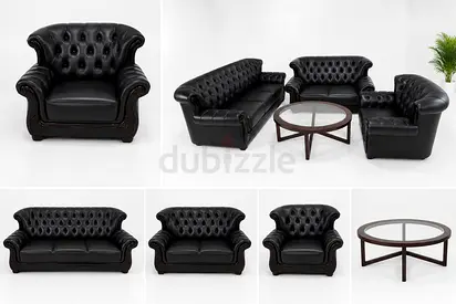 Modern Black Office Sofa Set 3+2+1+1  Seater – 7 Seater PU Leather Office Sofa with Tea Table