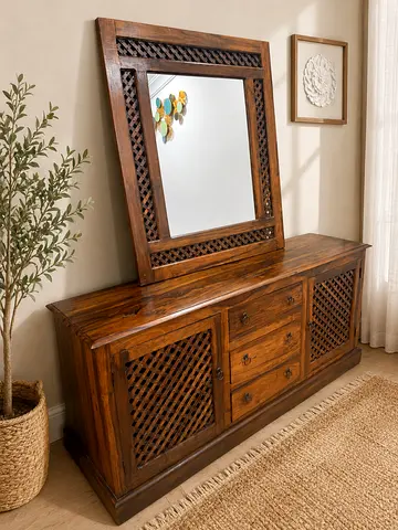 Marina Home Solid Wood Sideboard/Dresser With Wall Mirror