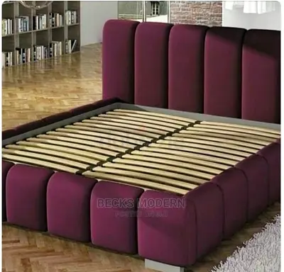 Upholstered Modern King Bed Frame - Burgundy Velvet