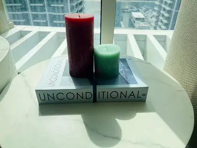 Fake Books Decor with Candles Pair